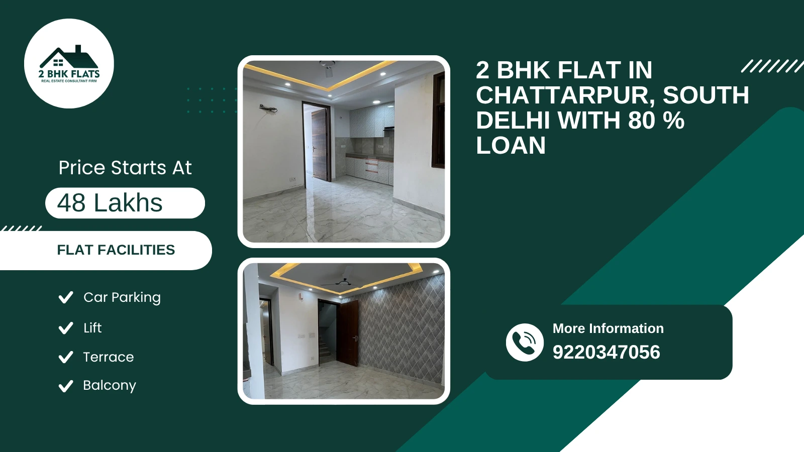 2 BHK flats in Chattarpur, South Delhi with 80 % loan